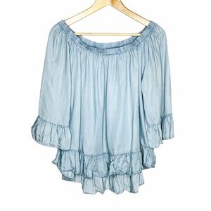 Jane and Delancey Chambray Off Shoulder Ruffle Blouse Sz M